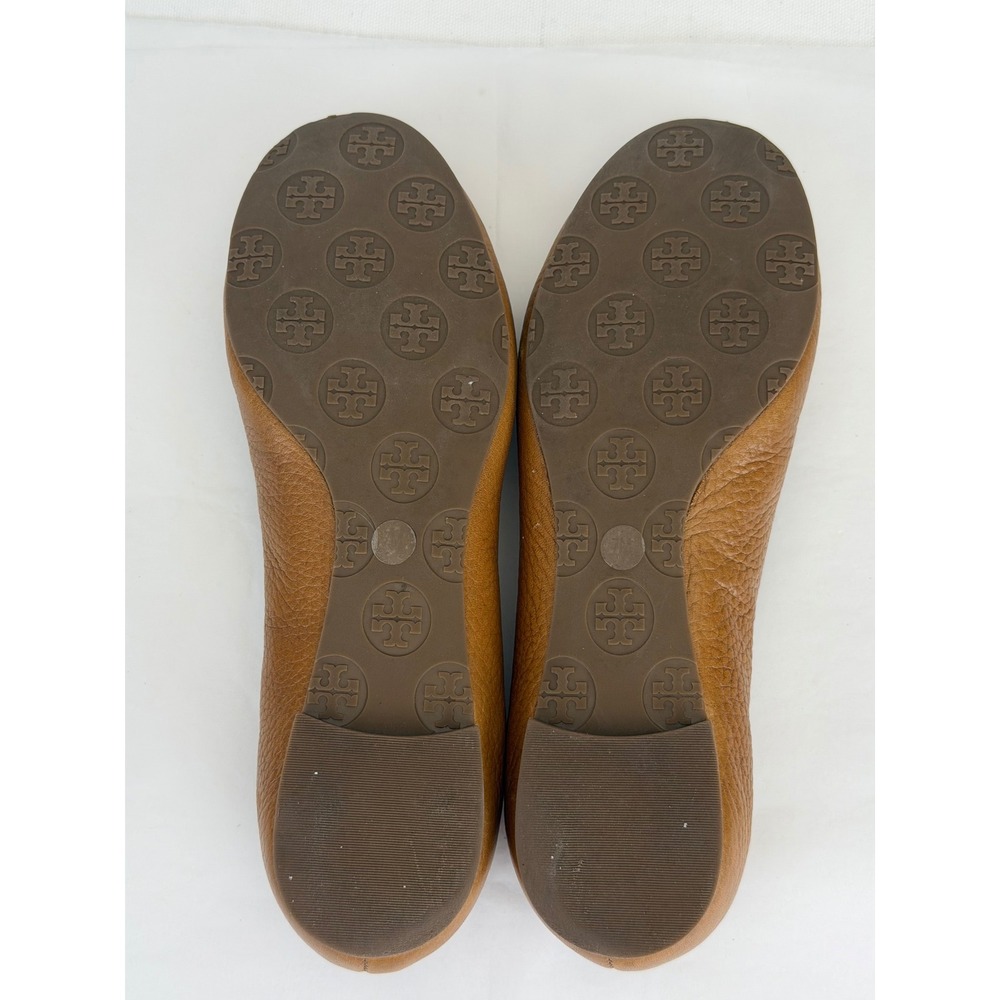 Tory Burch Reva Ballet Flats Women 7M Tan Pebbled Leather Logo Medallion Classic - Picture 7 of 7